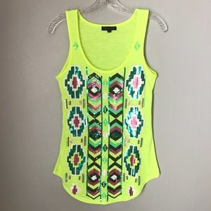 Neon  sequins embroidered yellow tank top size s